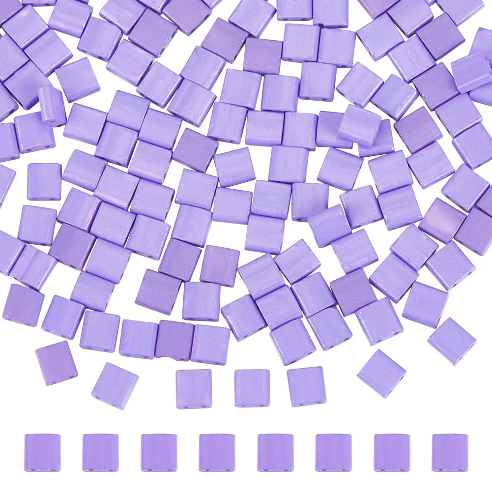 SUNNYCLUE 1 Box 240Pcs 2-Hole Beads 5x5mm Glass Tila Beads Flat Thin Rectangle Square Two Hole Bulk Japanese Seed Purple Tila Full Size Loose Spacer for Jewellery Making Kits