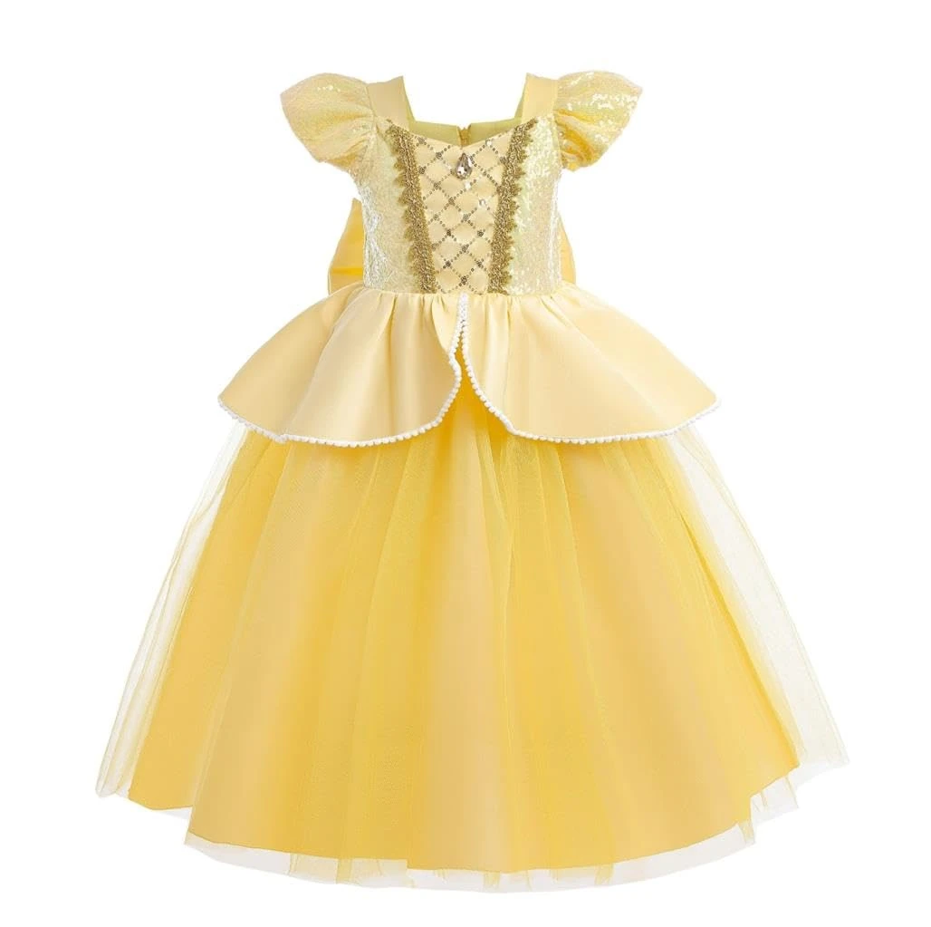 Lito Angels Princess Belle Beauty and the Beast Fancy Dress Up Costume Party Ball Gown for Kids Girls Age 5-6 Years, Yellow (Tag Number 130)