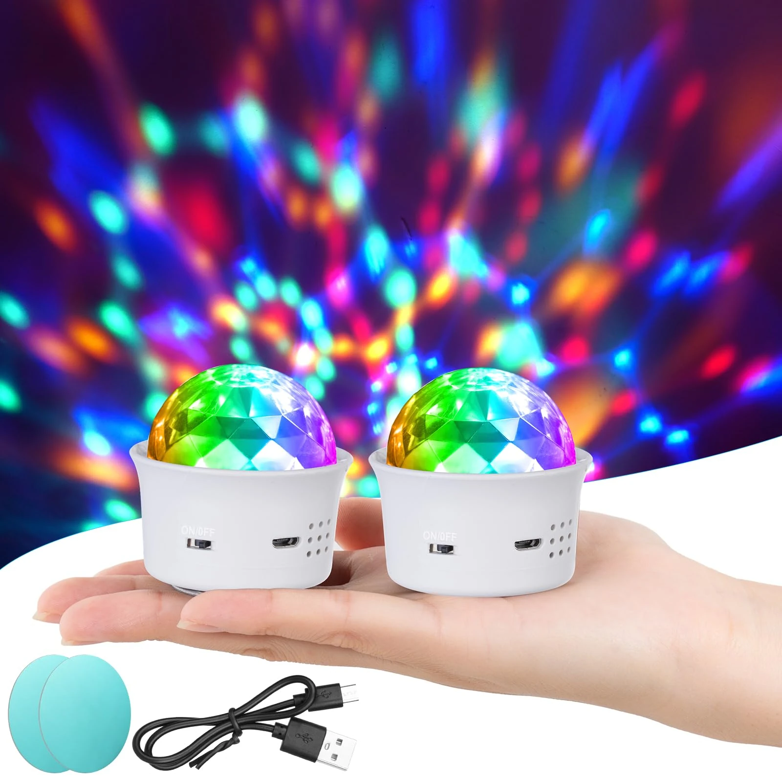 URAQT Disco Lights for Parties, Sound Activated Mini Disco Ball Light, DJ Strobe Ball with Mirror and Glitter Effect, Stage Lights for Party Kids Birthday Club Family Gathering Christmas, 1pc, White
