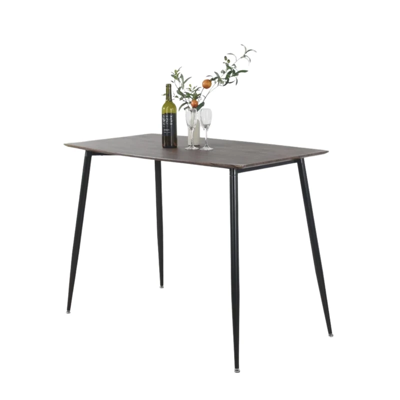 FurnitureR Bar Table, Rectangle Kitchen Table for 4-6 People, Minimalism Walnut Wooden Leisure Bar Table for Home Office Living Room Lounge, Easy Assembly, Black leg, 121x62.5x90.5CM