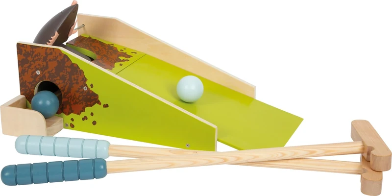 small foot Mole Minigolf Set made of wood, with "snapping" mechanism, garden toy for kids aged 3+ years old, 12439