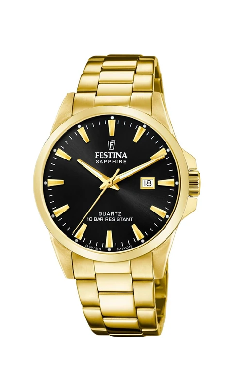 Festina Swiss Made Mens Gold PVD-Plated Steel Watch with Bracelet F20044/6