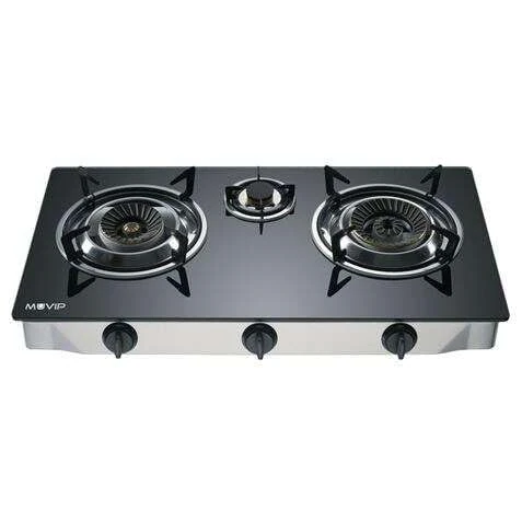 Muvip Secondary burners for barbecues and smokers of the Brand Model Stainless Steel Gas Cooker 3 Fires - Tempered Glass - Piezoelectric Ignition - Detachable Cast Iron Burner - Image 1
