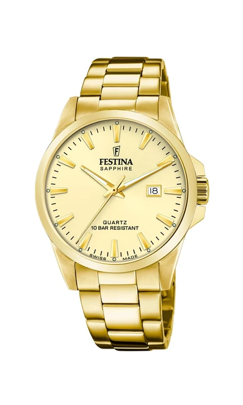 Festina Swiss Made Mens Gold PVD-Plated Steel Watch with Bracelet F20044/4