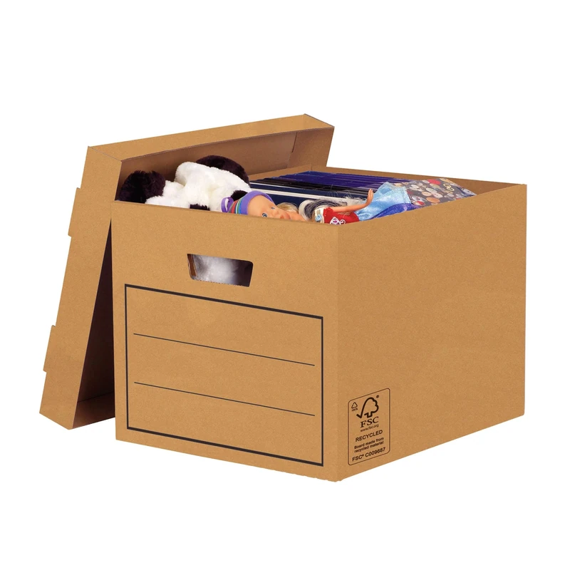 BANKERS BOX 30 General Storage Durable Packing Boxes with Lids - Heavy Duty Cardboard Boxes with Handles for Storage & Relocating - W32.5 x H28.5 x D39cm (Pack of 30) - Brown