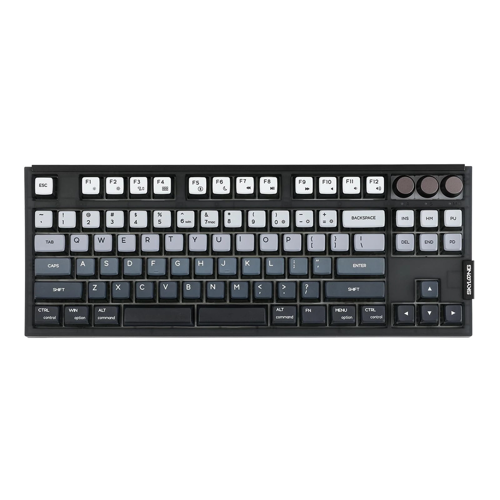 EPOMAKER SKYLOONG GK87 TKL QMK/VIA Wired Mechanical Keyboard with Three Rotary Knobs, Hot Swappable Programmable Custom Keyboard, Split-spacebar, Blue single light (White, Epomaker Flamingo Switch)