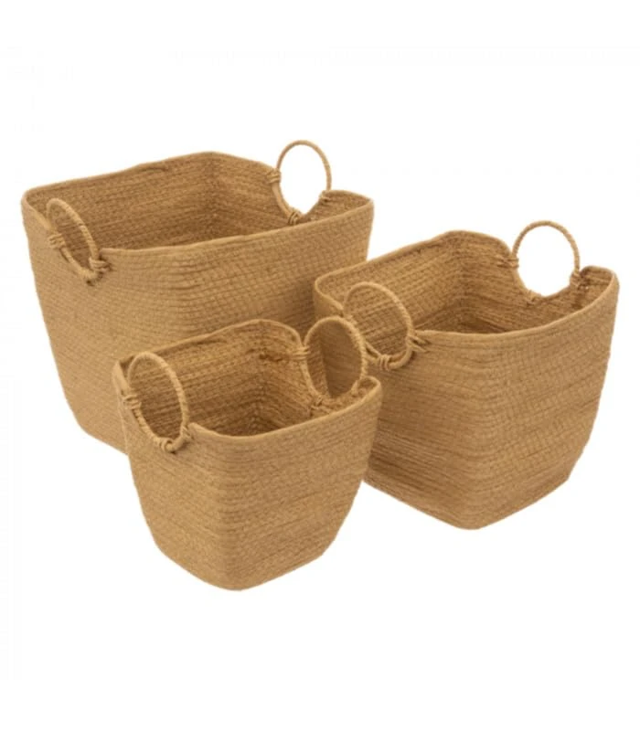 Avilia Set of 3 Storage Baskets for Bathroom – Storage Baskets for Bedroom and Living Room, Wicker, 34 x 34 x 34 cm, 29 x 29 x 30 cm, 23 x 23 x 25 cm, Beige - Image 1