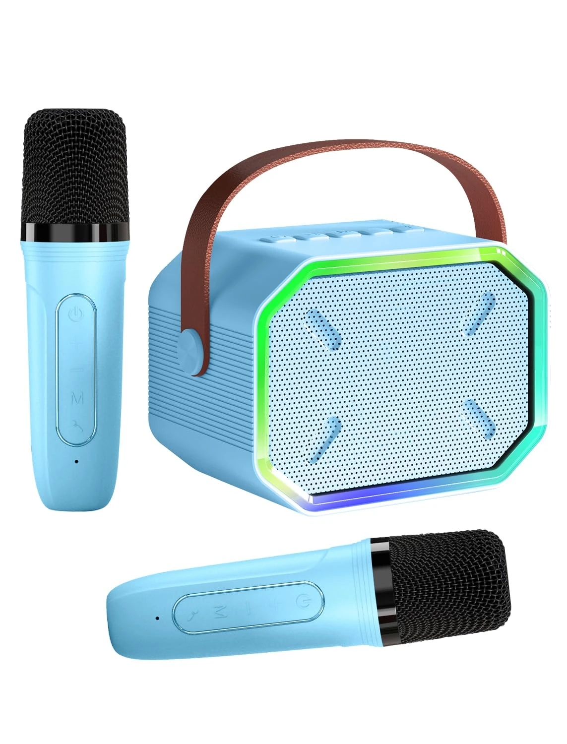 Caiord Karaoke Machine for Kids and Adults,Mini Portable Bluetooth Speaker with 2 Wireless Microphones, Kids Gifts for Girls Boys Family Party Birthday(Blue)