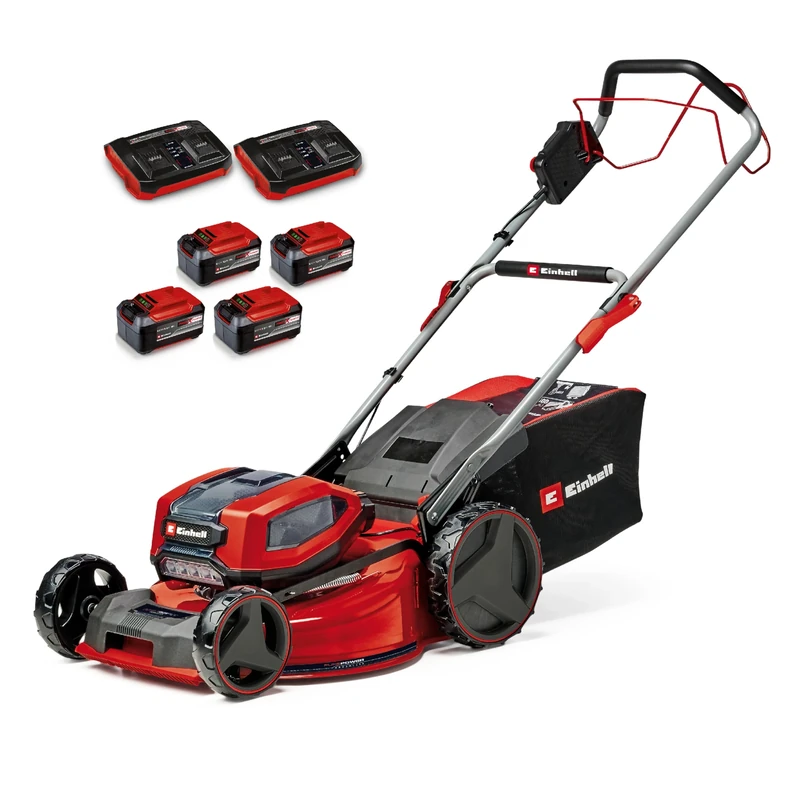Einhell Power X-Change 36/52 Cordless Lawnmower with Battery (x4) and Twin-Charger (x2) - Dual 36V, 52cm Cutting Width, 65L Grass Box, 9 Cutting Heights - GP-CM 36/52 S Li BL Battery Lawn-Mower
