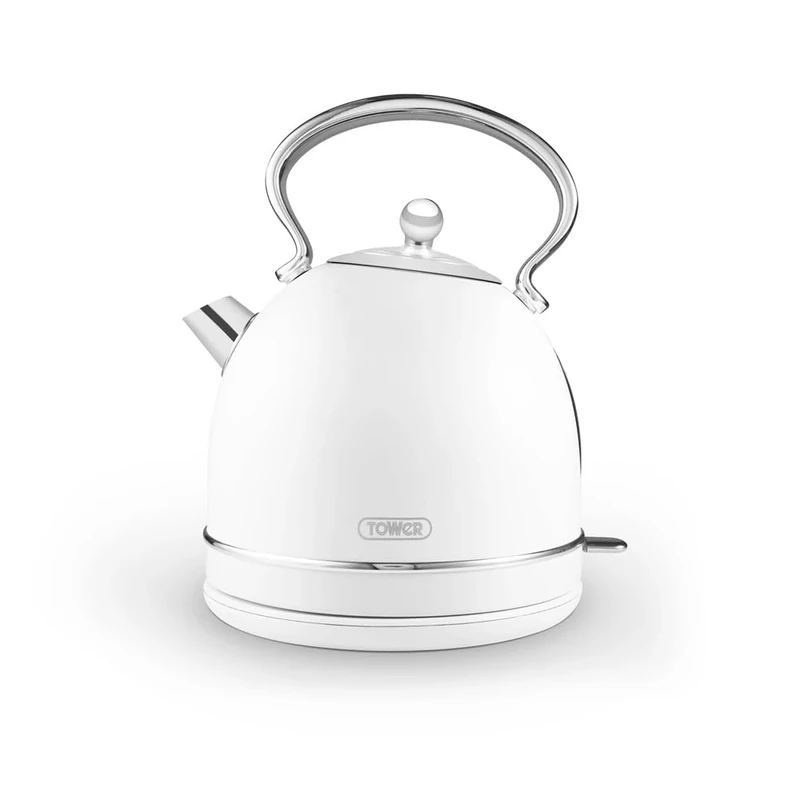 Tower T10076WHT Heritage Dome Kettle with Rapid Boil, 1.7L, 3000W, Optic White with Chrome Accents