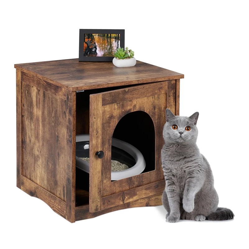 Relaxdays Cat Cabinet for Litter Tray, Separate Partition, Side Entrance, Industrial Design, HWD: 50 x 48 x 50 cm, Brown, Fibreboard