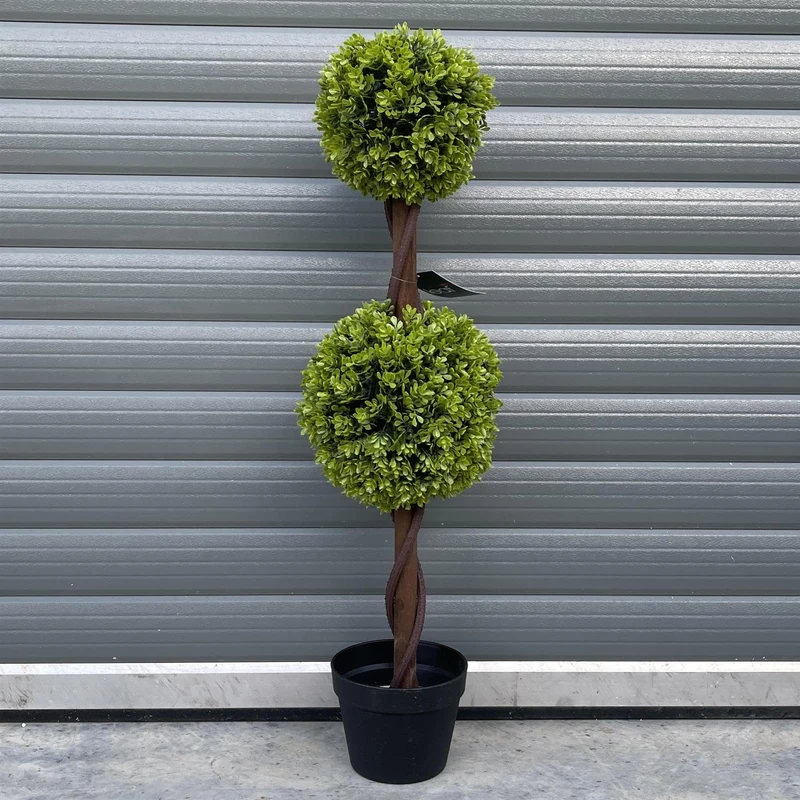 Leaf Artificial Boxwood Trees, Wood, 90cm Double Ball