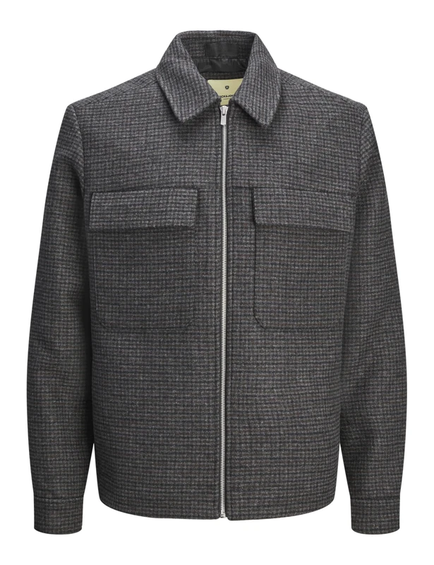 JACK & JONES Men's Jprblurussel Wool Blend Jacket Sn, Black/Detail:Houndstooth, L