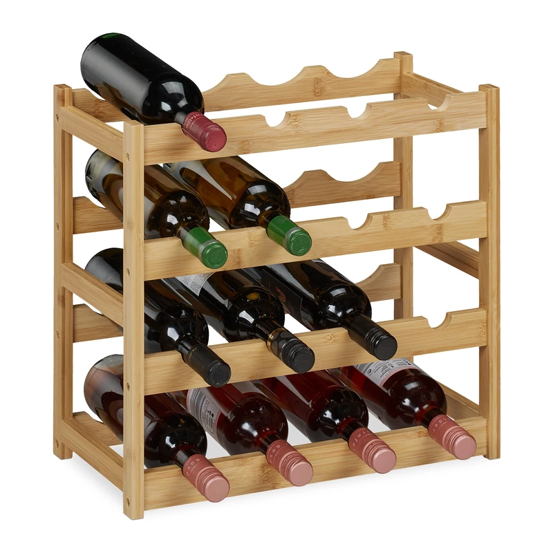 Relaxdays Wine Rack, for 16 Bottles, Horizontal Storage of Beverages, Bar, HWD: 42.5 x 45 x 23.5 cm, Bamboo, Natural - Image 1