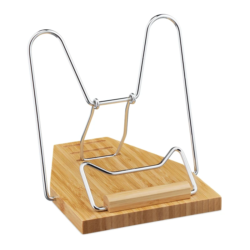 Relaxdays Reading Stand, Bamboo, 3 Tilt Angles, Foldable, Book Shelf for Cookbooks & Tablets, Height-adjustable, Natural