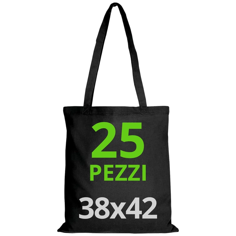 Cotton Bag 38 x 42 cm, Pack of Blank Bags, Long Straps, Durable Fabric Bags, Reusable Shopping Bag for Printing or Painting, 38 x 42 cm, Black, Pack of 25, black, standard size, reusable shopping bag