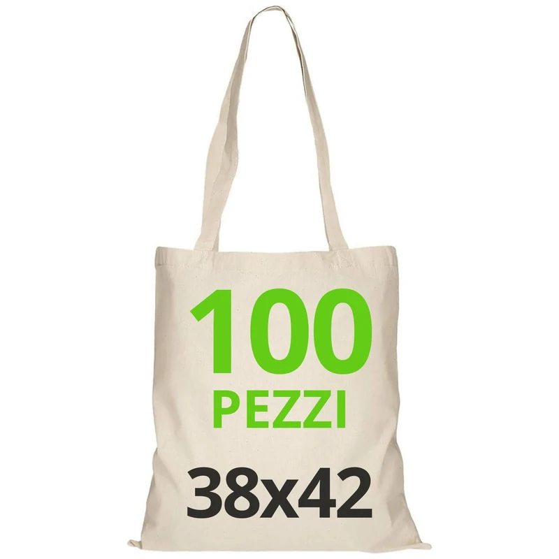 URBAN 5884 Cotton Bag 38 x 42 cm, Pack of Blank Bags, Long Straps, Durable Fabric Bags, Reusable Shopping Bag for Printing or Painting, 38 x 42 cm, Natural, Pack of 100