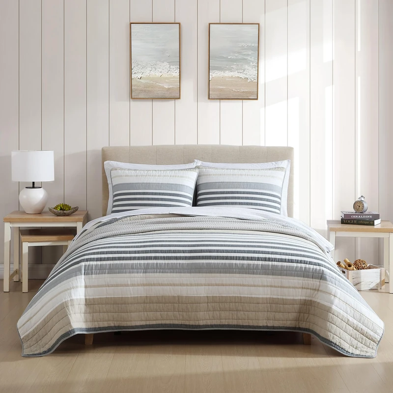 Nautica - Twin Quilt Set, Reversible Cotton Bedding with Matching Sham, Modern Home Decor for All Seasons (Dover Beige, Twin)