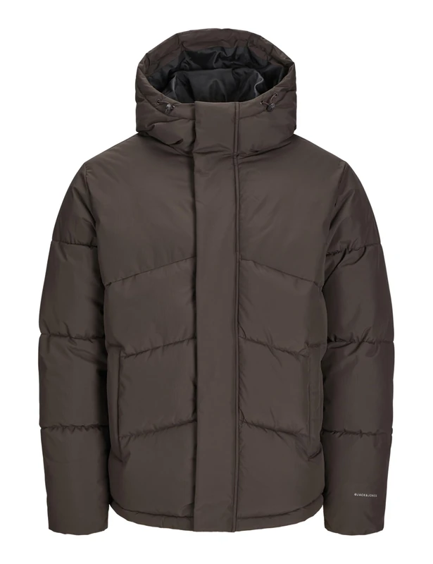 JACK & JONES Mens Puffer Jacket Hooded Winter Warm Quilted Coat with Full Zip Closure Windproof Jacket for Men UK, Mulch Colour, Size- XL