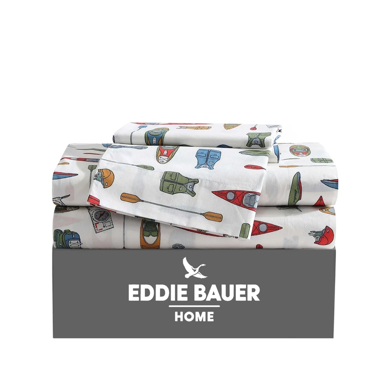 Eddie Bauer - King Sheets, Cotton Percale Bedding Set, Crisp & Cool Home Decor (Kayak Adventure, King)
