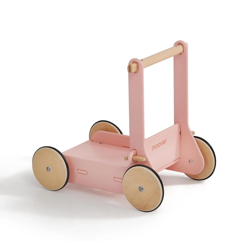 Moover Classic Baby Walker, Push Along Toy, Easy Assembly, Stylish, Durable, Designed in Denmark from Russian Birch Plywood by Kåre Tofte, 45 x 53.5 x 21 cm, 12 Months+, Coral Pink and Natural Wood