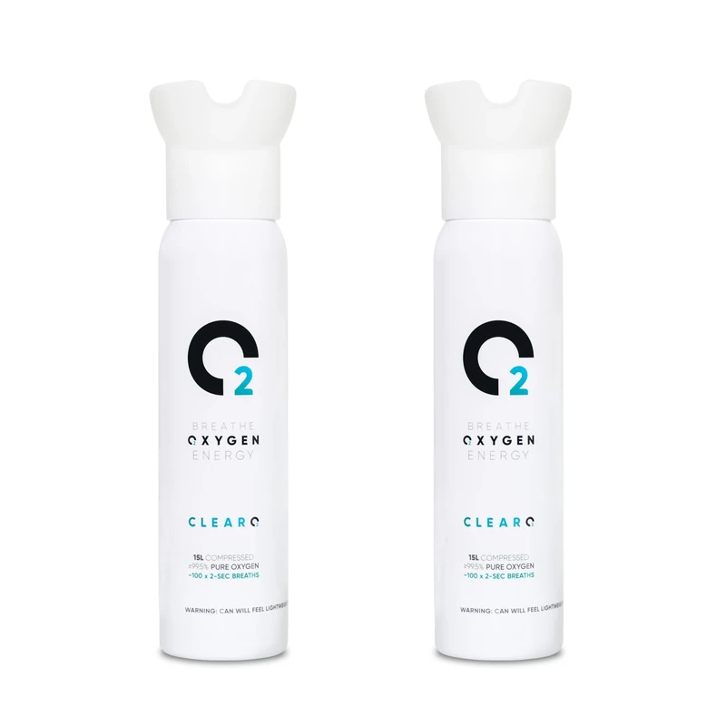 ClearO2 15L Oxygen Can with Inhaler Cap | Pure Breathing Oxygen in a Lightweight Aluminium Canister | Made in Britain (15 l (Pack of 2))