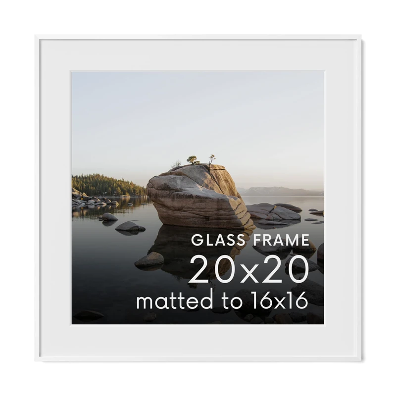 HAUS AND HUES 20x20 Picture Frame with Real Glass & White Premium-Grade Metal Matted to 16x16 - Aluminum 20x20 Picture Frame - Includes Hanging Kit - Ideal for Home, Office (20x20 in, White)