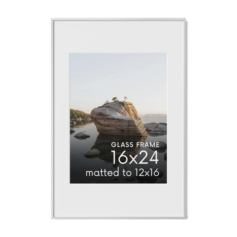 HAUS AND HUES 16x24 Picture Frame with Real Glass & Silver Premium-Grade Metal Matted to 12x16 - Aluminum 16x24 Frame - Includes Hanging Kit - Ideal for Home, Office (16x24 in, Silver)