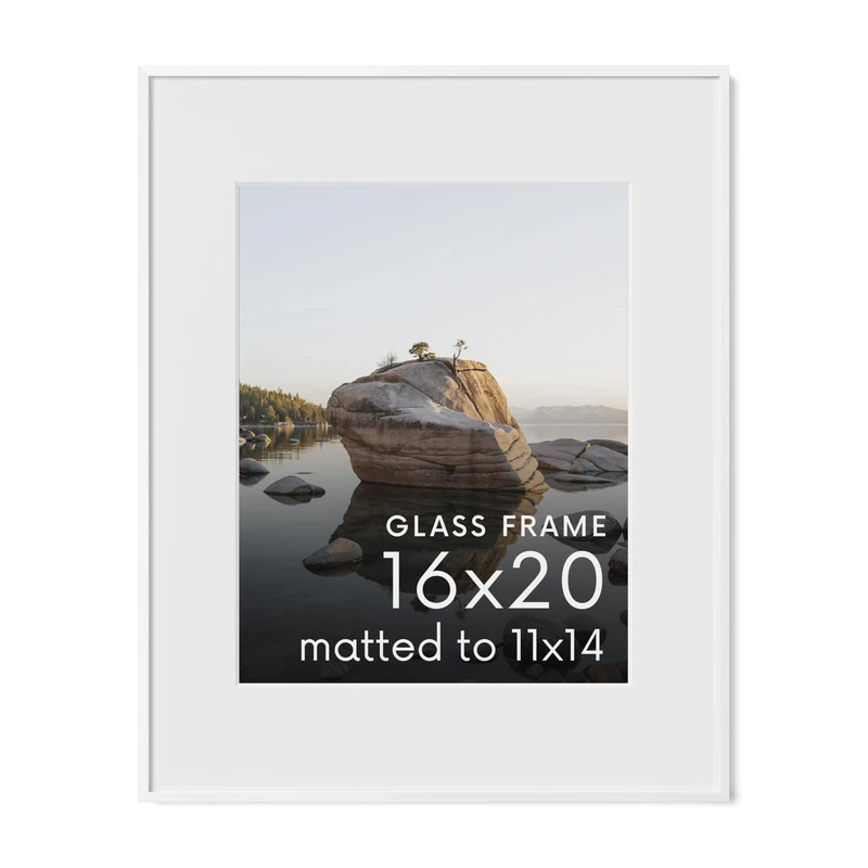 HAUS AND HUES 16x20 White Metal Picture Frame with Real Glass, Matted 11x14, Aluminum Wall Display with Hanging Kit for Home Office