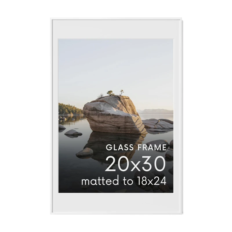 HAUS AND HUES 20x30 Picture Frame with Real Glass & White Premium-Grade Metal Matted to 18x24 - Aluminum 20x30 Frame - Includes Hanging Kit - Ideal for Home, Office (20x30 in, White)