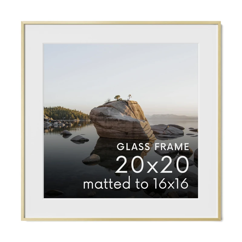 HAUS AND HUES 20x20 Picture Frame with Real Glass & Gold Premium-Grade Metal Matted to 16x16 - Aluminum 20x20 Frame - Includes Hanging Kit - Ideal for Home, Office (20x20 in, Gold)