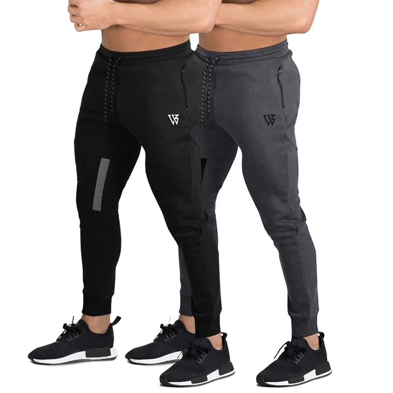 BROKIG Mens Vertex Gym Trousers, Slim Fit Tracksuit Jogging Bottoms Running Joggers Sports Sweat Pants (X-Large, Black+Dark Grey)