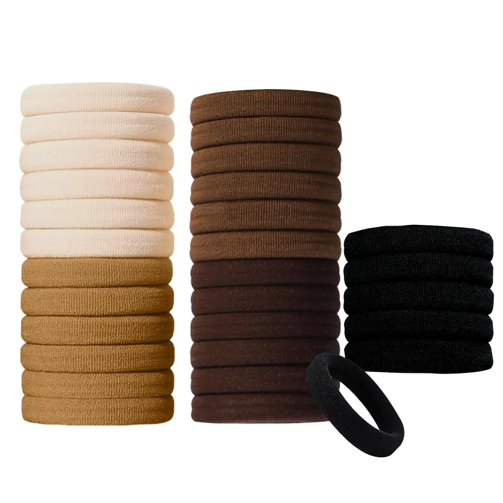 DDUP 30 Pcs Hair Bands for Women Girls, Large Soft Cotton Hair Bobbles Strong Elastic Hair Ties No Metal Ponytail Holder for Thick and Curly Hair(Natural Colour)