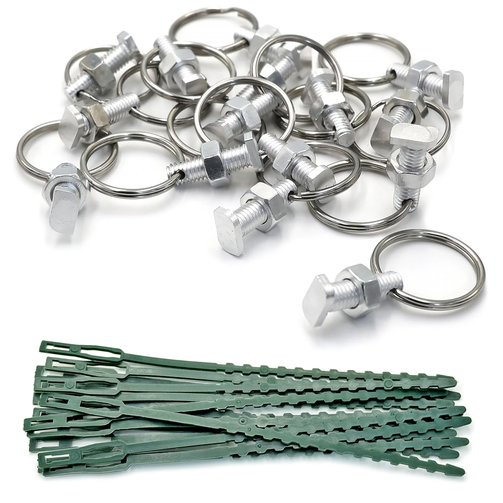 15 Pack Greenhouse Bolts and Rings, Aluminium Cropped Head Greenhouse Bolts and Nuts with Plant Ties, Create Secure Fixing Anchors in Channels for Plant Support, New Installations and Repairs