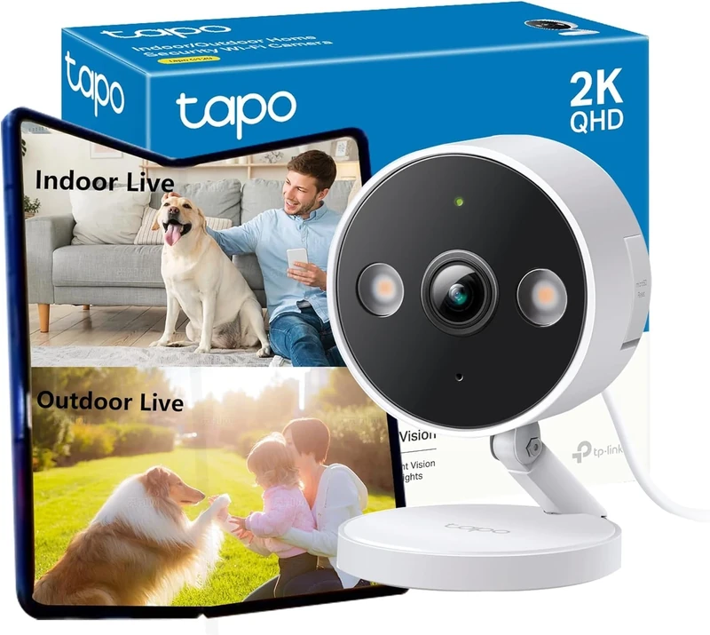 Tapo C120 – 2K 4MP Surveillance Camera for Indoor and Outdoor, Magnetic Base, Dual Bulbs, Supports SD Card up to 512GB, IP66, Compatible with Alexa and Google Assistant