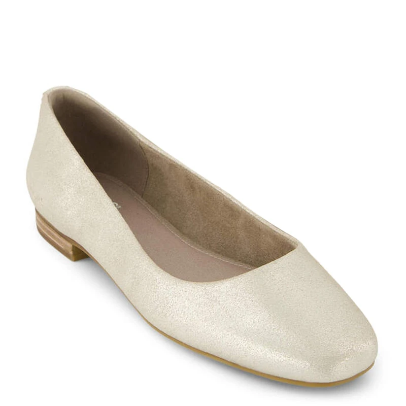 TOMS Women's Briella Ballet Flat, Champagne Metallic Suede, 7.5 UK