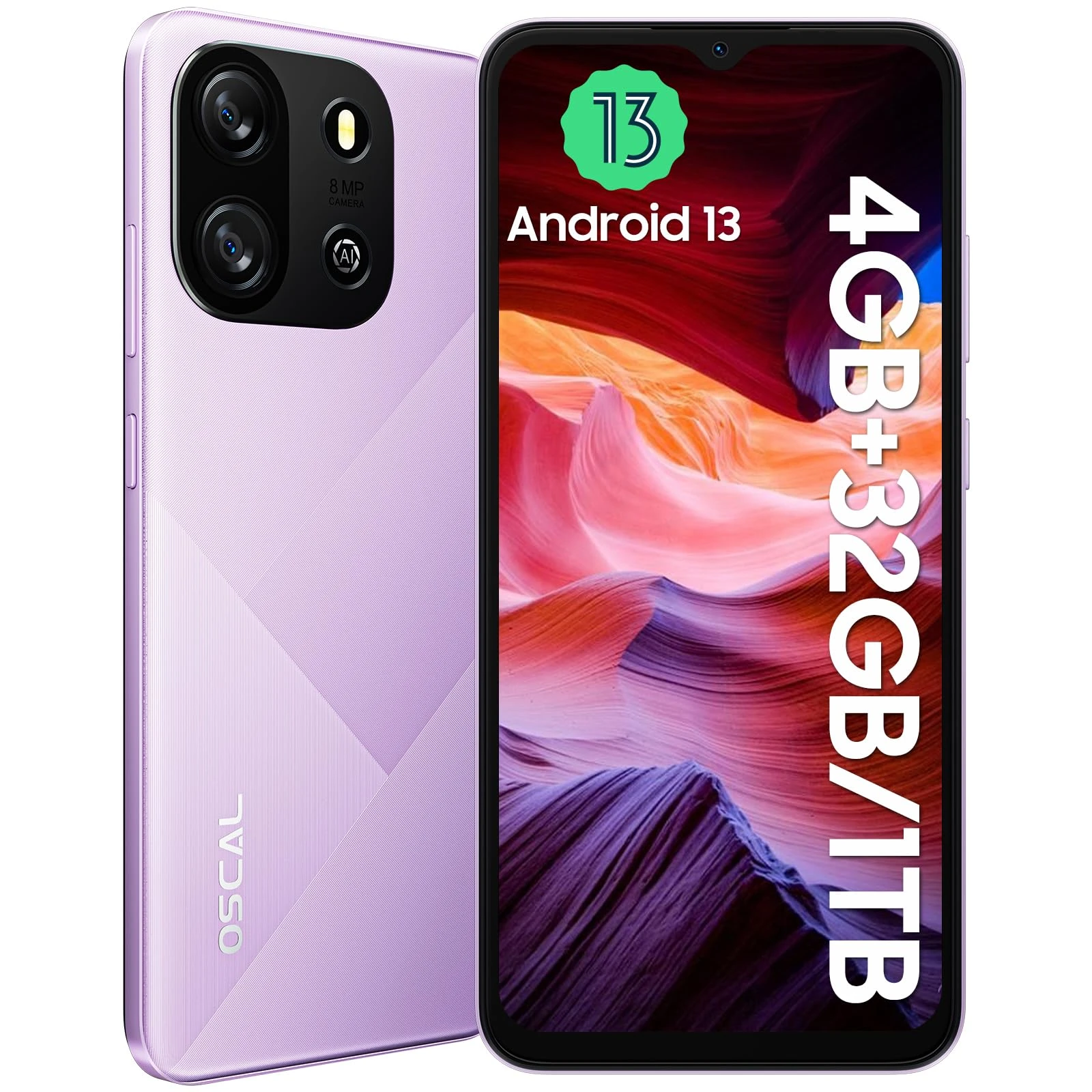 OSCAL FLAT 2 SIM-Free & Unlocked Mobile Phones 2025, Android 15 Smartphone, 12+128GB/2TB Octa Core, 5000mAh Battery Phone for Sale, 90Hz 6.56" HD+ Display, 4G Dual Sim/GPS/Fingerprint/Face Unlock