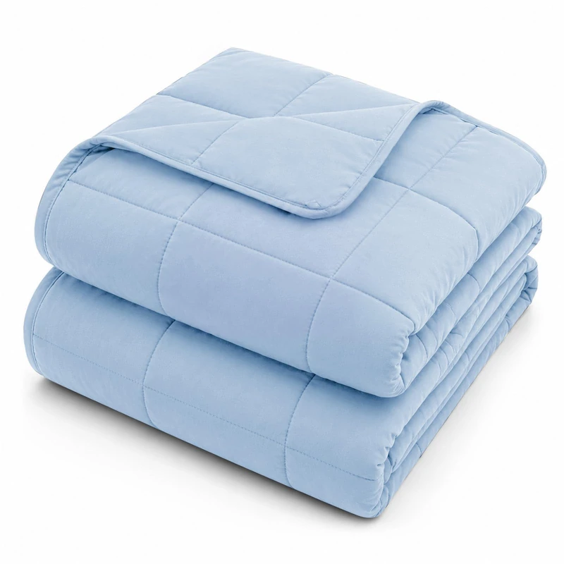 L'AGRATY Weighted Blanket - 48"x72" 15lbs Cooling Breathable Heavy Blanket Microfiber Material with Glass Beads Blue Solid Pattern for Adult All-Season Summer Fall Winter Soft Thick Comfort Blanket