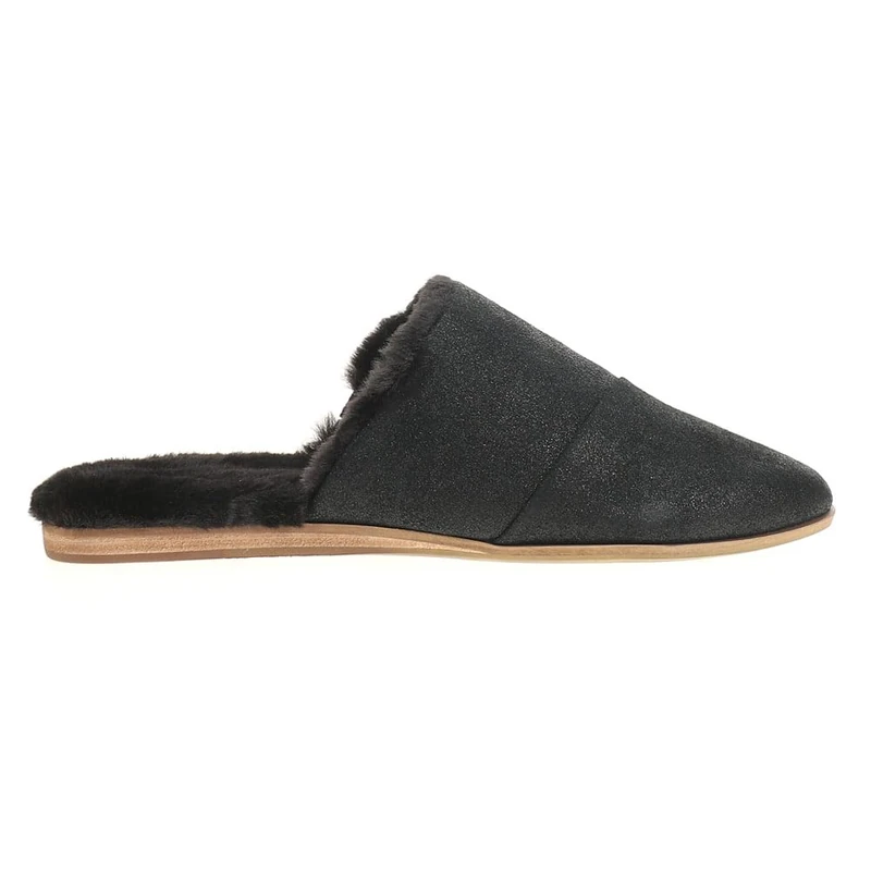 TOMS Women's Jade Mule, Black Metallic Suede/Faux Fur, 4 UK