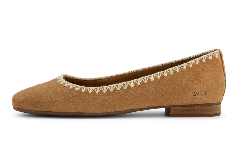 TOMS Women's Briella Ballet Flat, Brown Sugar Suede/Deco Stitch, 4 UK