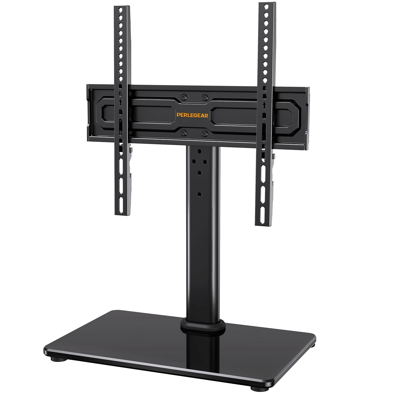 PERLEGEAR Universal Swivel TV Stand for 24-60 inch TVs up to 45kg, Height Adjustable Table Top TV Stand, TV Base Stand with Tempered Glass Base, Pedestal TV Stand with Bracket Max VESA 400x400mm