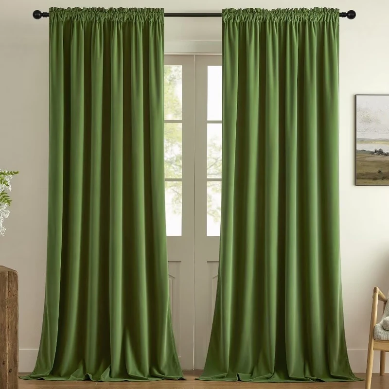 Joydeco Green Velvet Curtains 90 inch 2 Panel, Room Darkening Super Soft Velvet Drapes for Bedroom Living Room Thermal Insulated Window Drapes, Luxury Blackout Rod Pocket Curtains,W52 x L90 inch