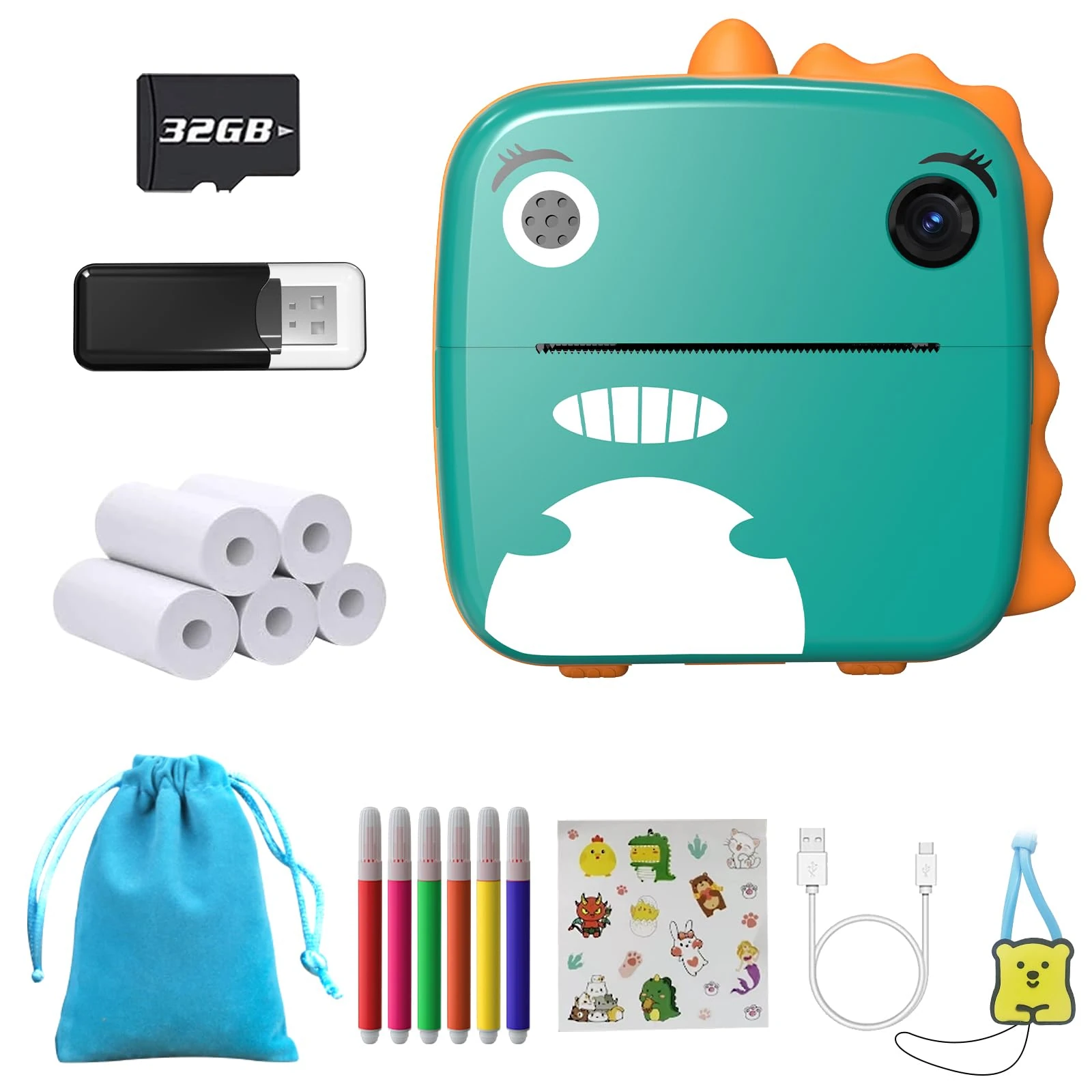 Tapsin Kids Instant Print Camera for Girls & Boys - 2.4 Inch Screen, Dual Lens 1080P HD Digital Camera with Print Photo Paper, Storage Bag & 32GB SD Card - Perfect for Christmas & Birthday Gifts