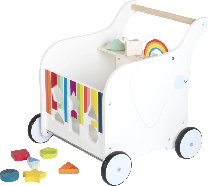 small foot Elephant Baby Walker Toy Box, Wood, with Brakes and Rubberised Wheels, for Kids Aged 1+ Years, 12535