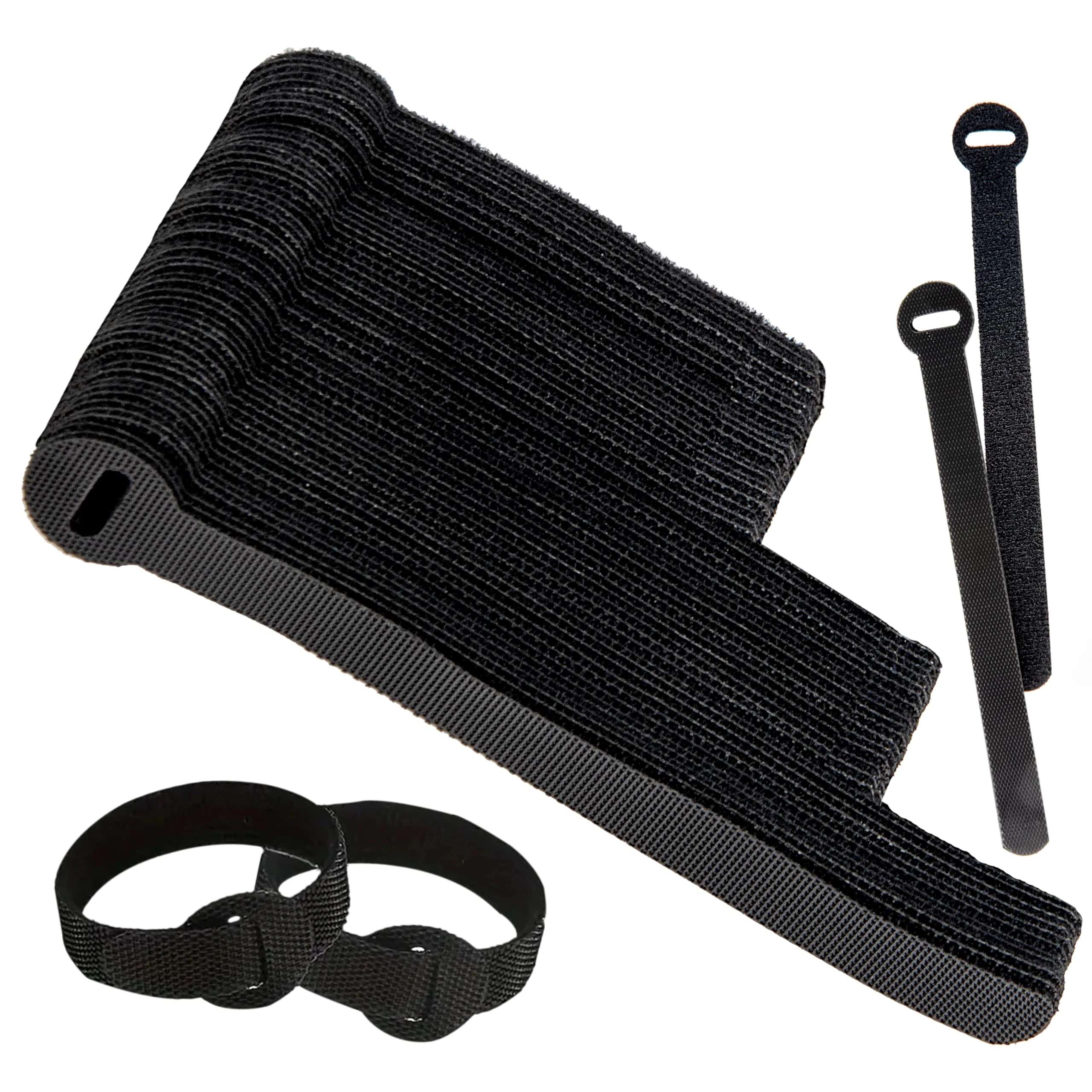 120x Multi-Sizes Black Reusable Cable Ties – Adjustable & Releasable in 3 Sizes for PC, TV, Office, and Cord Management