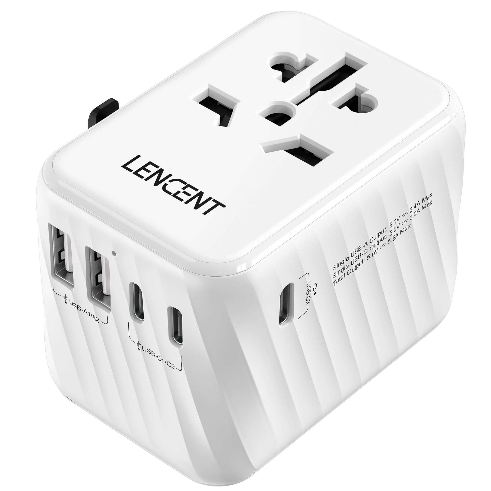 LENCENT Universal Travel Plug Adapter Worldwide with 3 USB C and 2 USB A Ports, International Travel Adapter for UK to EU, USA, UK, Australia, Thailand, Japan(28W, White)