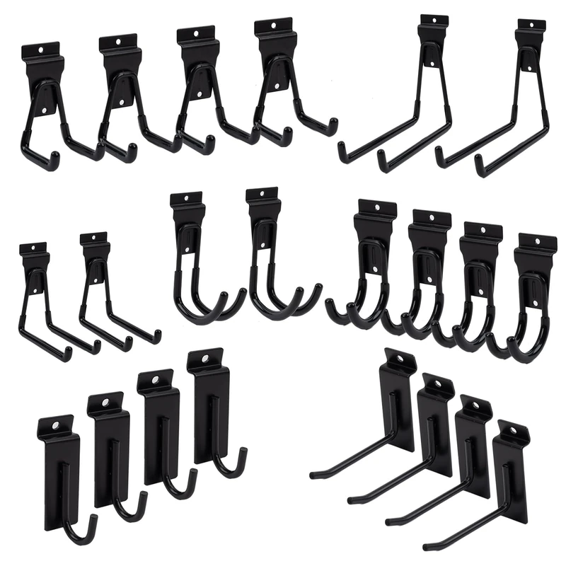 FRAYSCENT Slatwall Accessories Heavy Duty Garage Hooks Slatwall Panel Hooks Slat Wall Hanging Hook for Bike Ladder Garage Storage System Accessory Multi Size Utility (22 Hook)