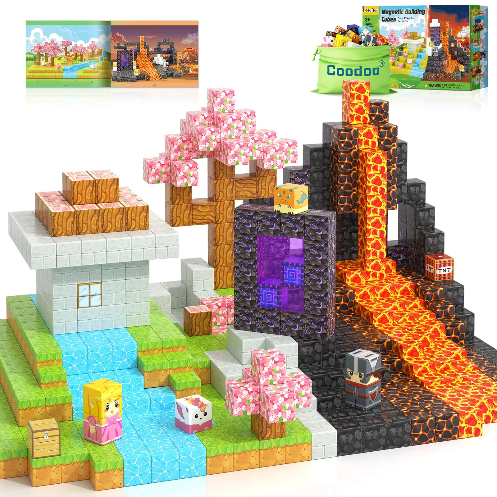 Coodoo Magnetic Blocks - Build Mine Magnet World Magic Portal Set, Magnetic Tiles Building Blocks Toddler Toy STEM Sensory Outdoor Toys for 3+ Year Old Boys & Girls, Creative Kids Games Kids Toys