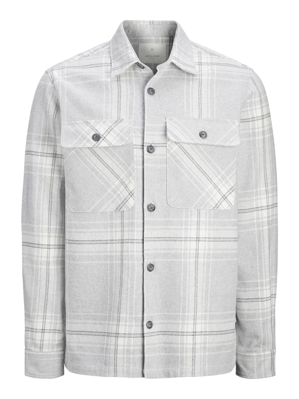 JACK & JONES Men's Jprraymond Check Overshirt LS SN Shirt Jacket, Grey Melange/Fit: Comfort Fit, S, Grey Melange/Fit:Comfort Fit, S
