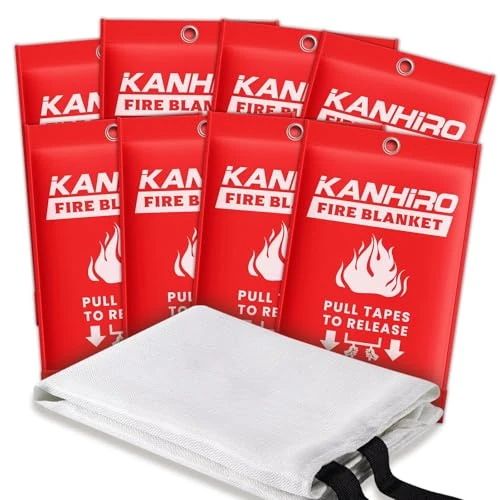 Emergency Fire Blanket for Home Kitchen - KANHIRO Fiberglass Fire Suppression Blanket Great for School, Fireplace, Grill, Car, Office, Warehouse (8 Pack, 39 in X 39 in)